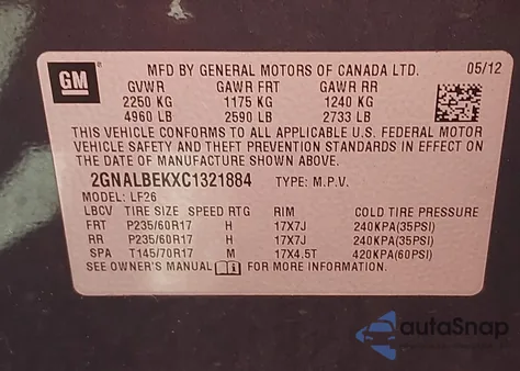 2012 Chevrolet Equinox Ls from USA, damaged, VIN 2GNALBEKXC1321884